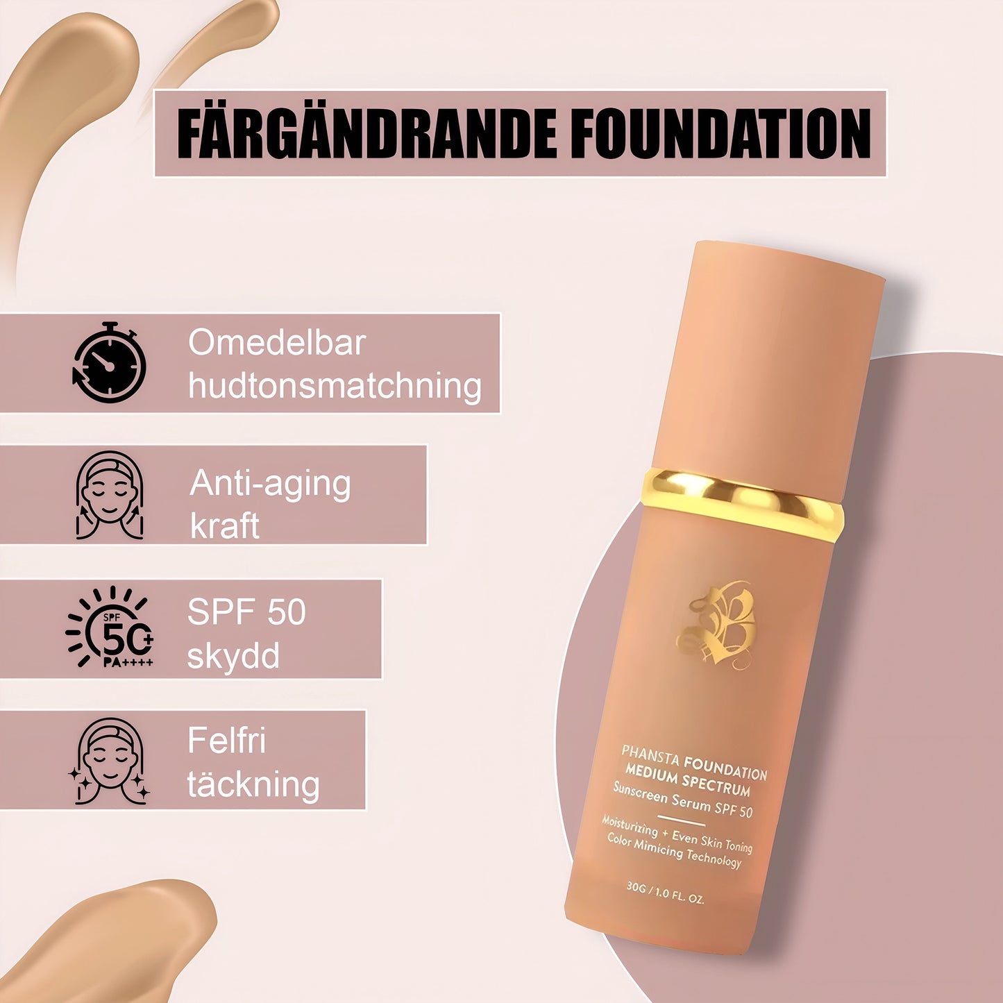 4-in-1 färganpassande foundation med SPF 50