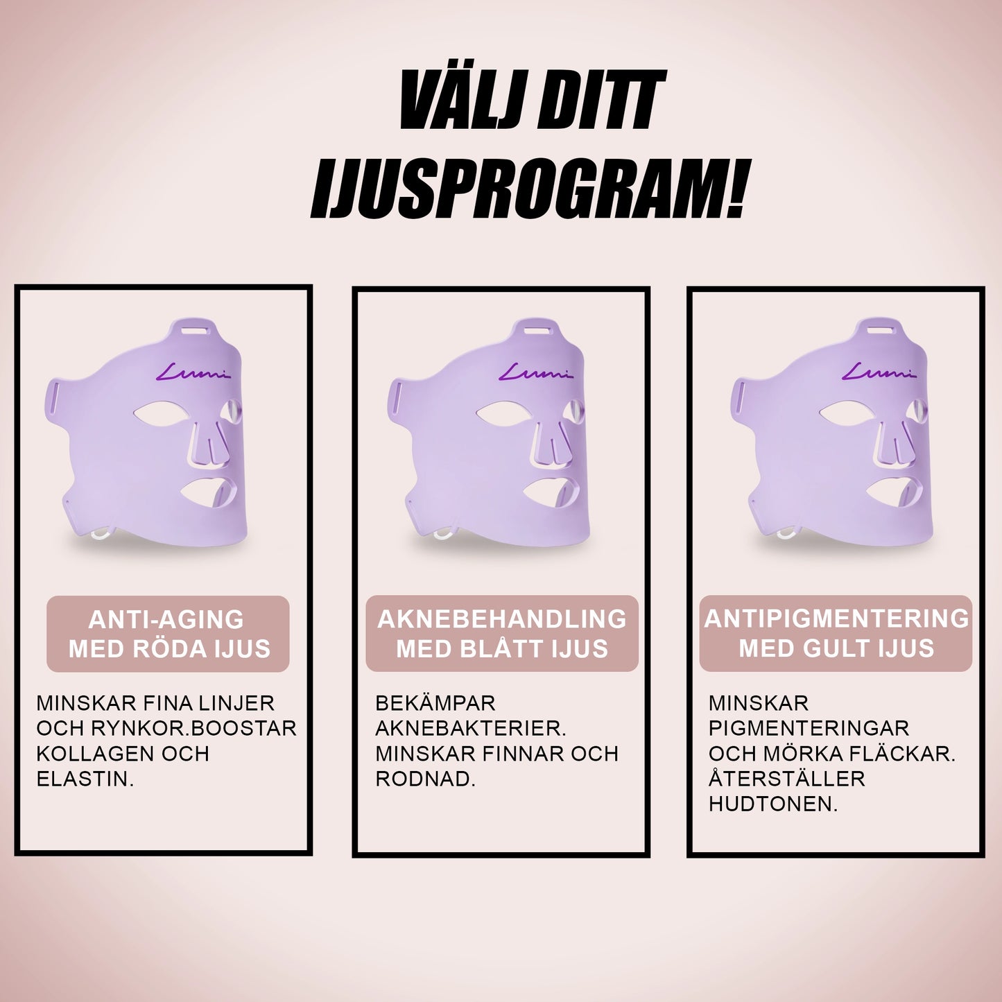 LED-Ljusterapimask för Ansikte med Flera Ljuslägen