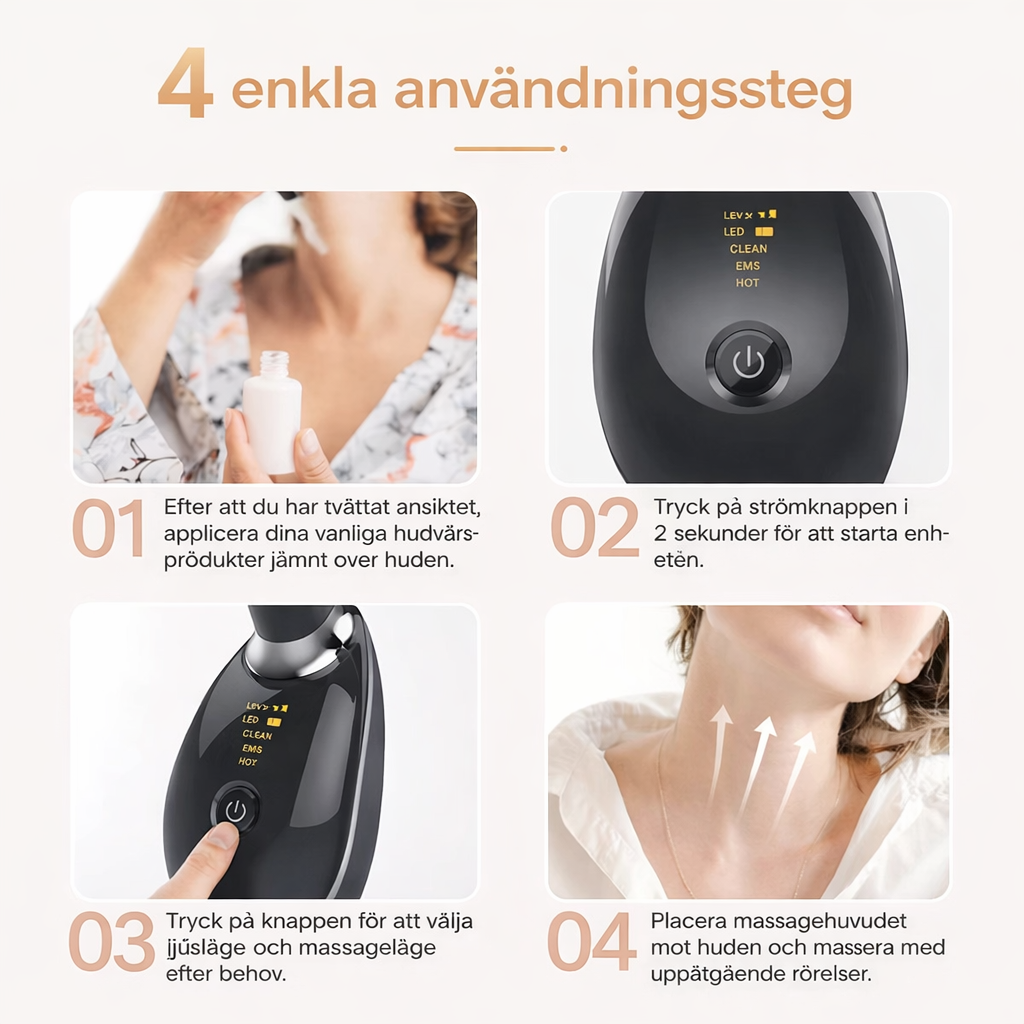 LED-ljusbehandlingsenhet för Ansikte och Nacke med Vibration