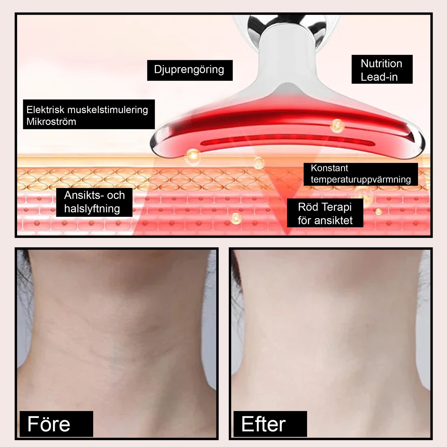 LED-ljusbehandlingsenhet för Ansikte och Nacke med Vibration
